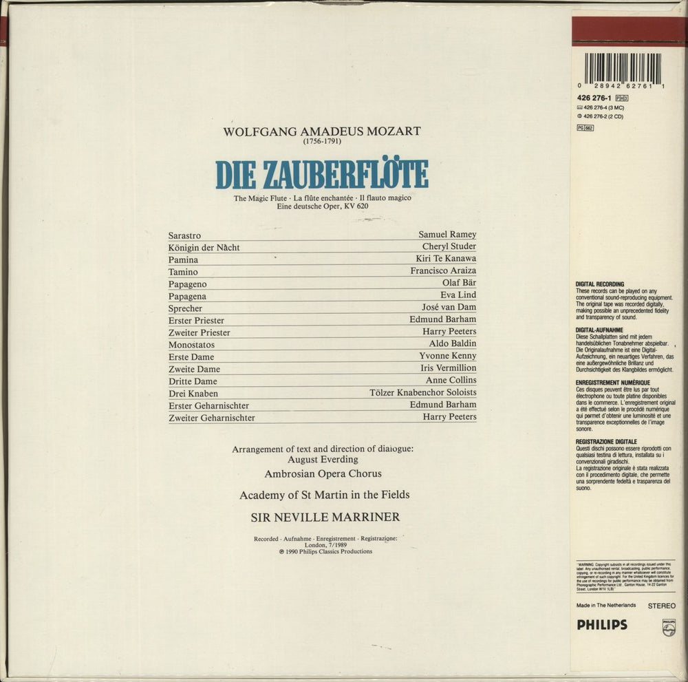 Wolfgang Amadeus Mozart Die Zauberflöte German Vinyl Box Set 028942627611