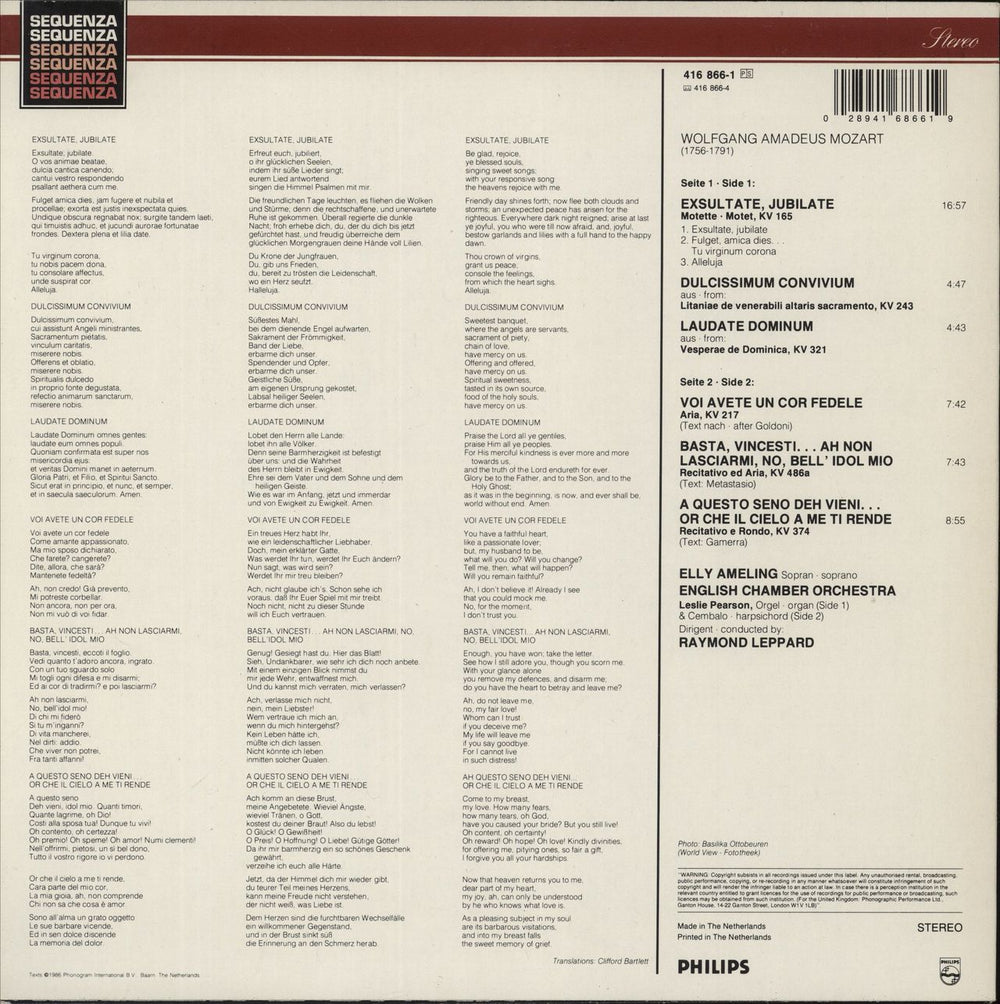 Wolfgang Amadeus Mozart Mozart: Exsulate, Jubilate Dutch vinyl LP album (LP record) 028941686619