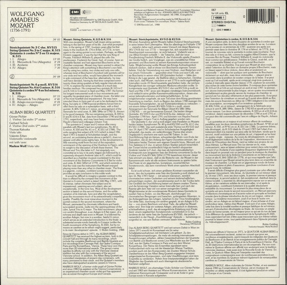 Wolfgang Amadeus Mozart Mozart: Streichquintette = String Quintets = Quintettes À Cordes German vinyl LP album (LP record) 077774908511