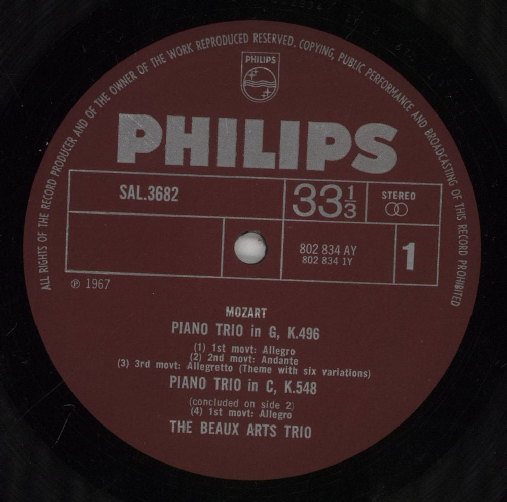 Wolfgang Amadeus Mozart Piano Trio (Sonata) In G, K. 496 / Piano Trio In C, K. 548 / Divertimento A3 In B Flat, K. 254 UK vinyl LP album (LP record) WZMLPPI862248