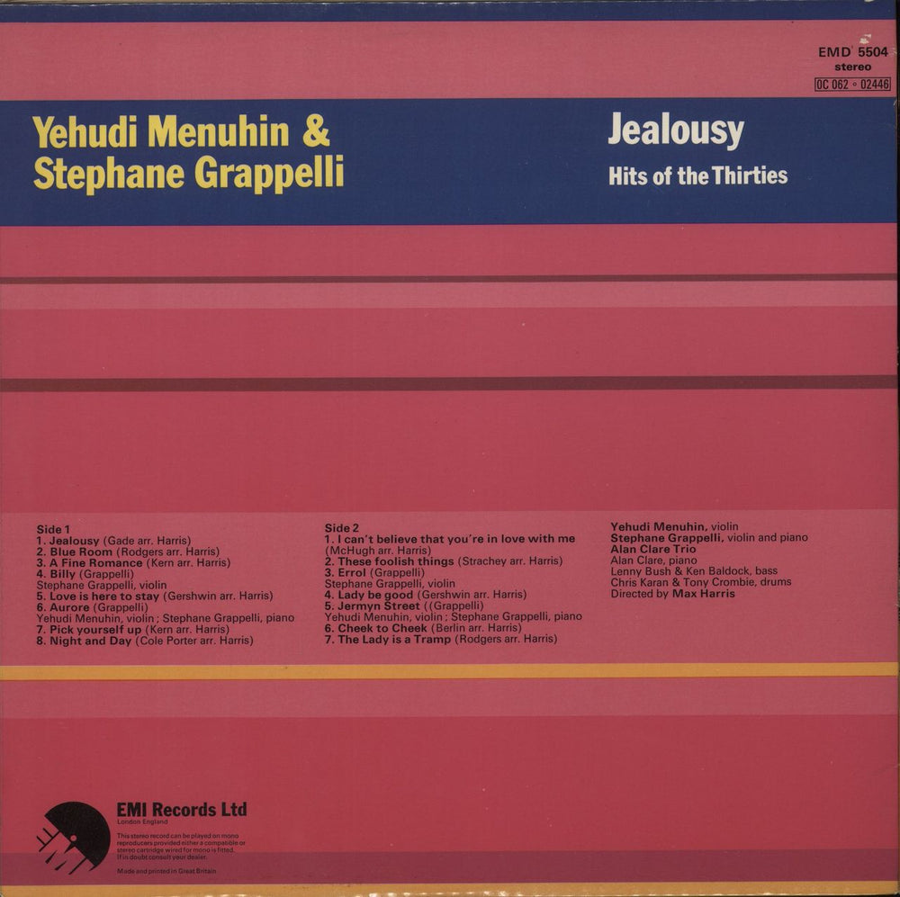 Yehudi Menuhin & Stéphane Grappelli Jealousy - Hits Of The Thirties UK vinyl LP album (LP record)