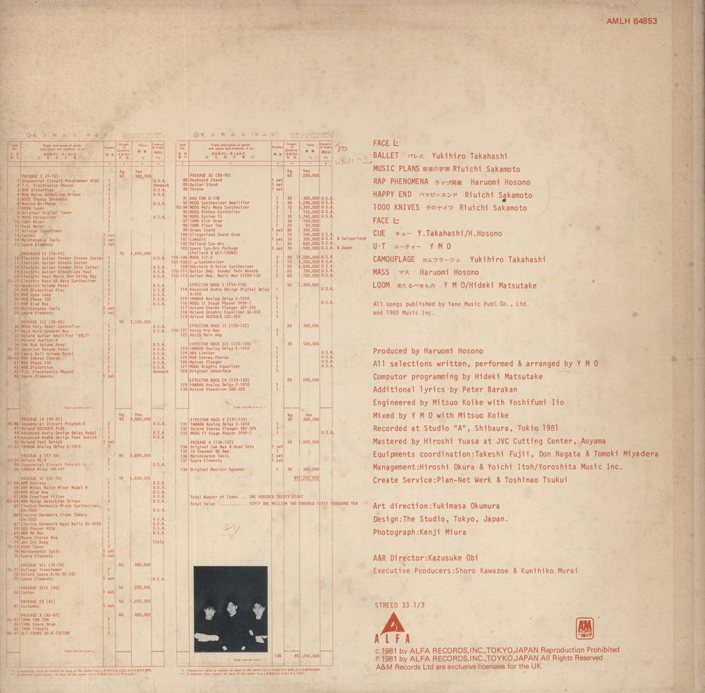 Yellow Magic Orchestra B.G.M. UK vinyl LP album (LP record)