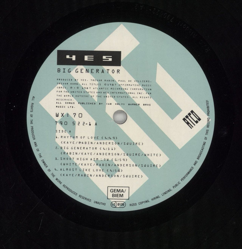 Yes Big Generator - Stickered Sleeve UK vinyl LP album (LP record) YESLPBI619945