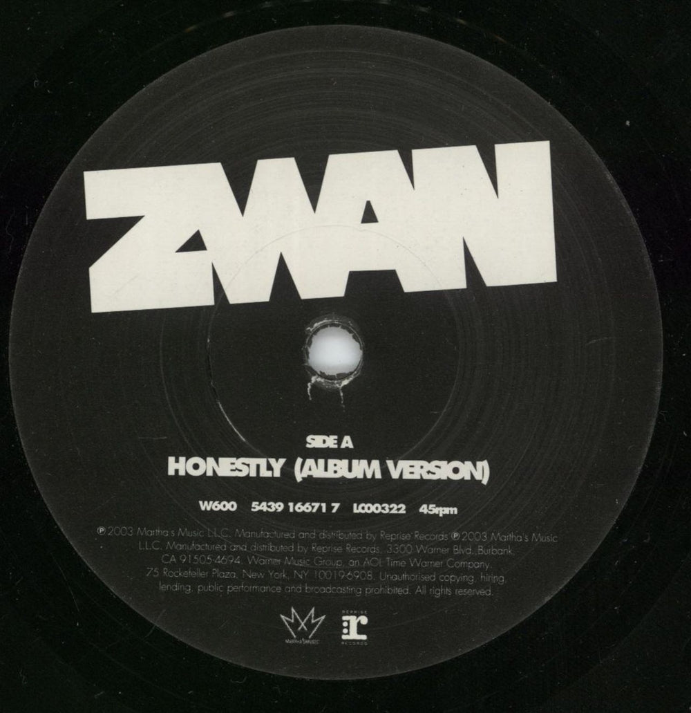 Zwan Honestly UK 7" vinyl single (7 inch record / 45) ZWA07HO237068