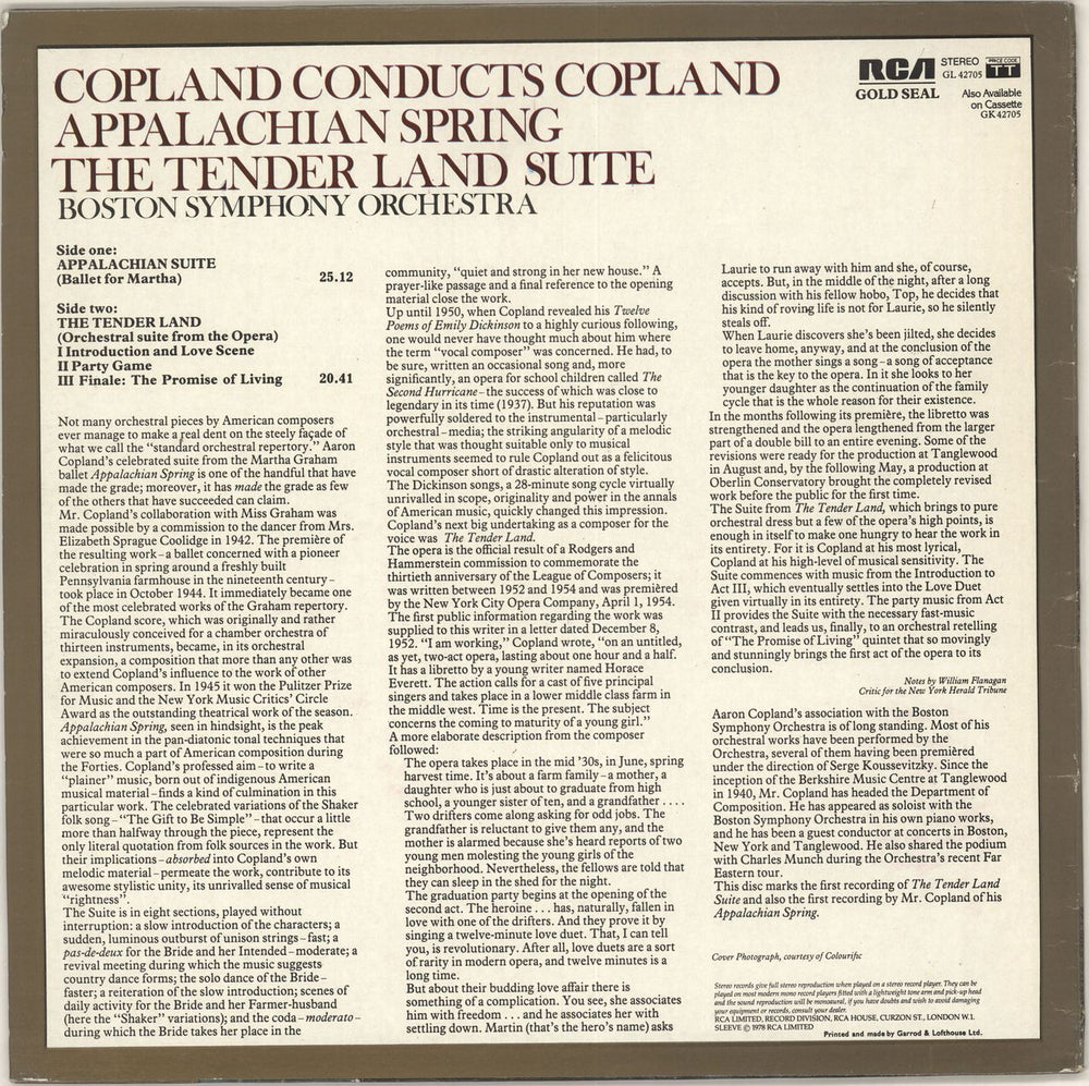 Aaron Copland Copland Conducts Copland • Appalachian Spring • The Tender Land Suite UK vinyl LP album (LP record)