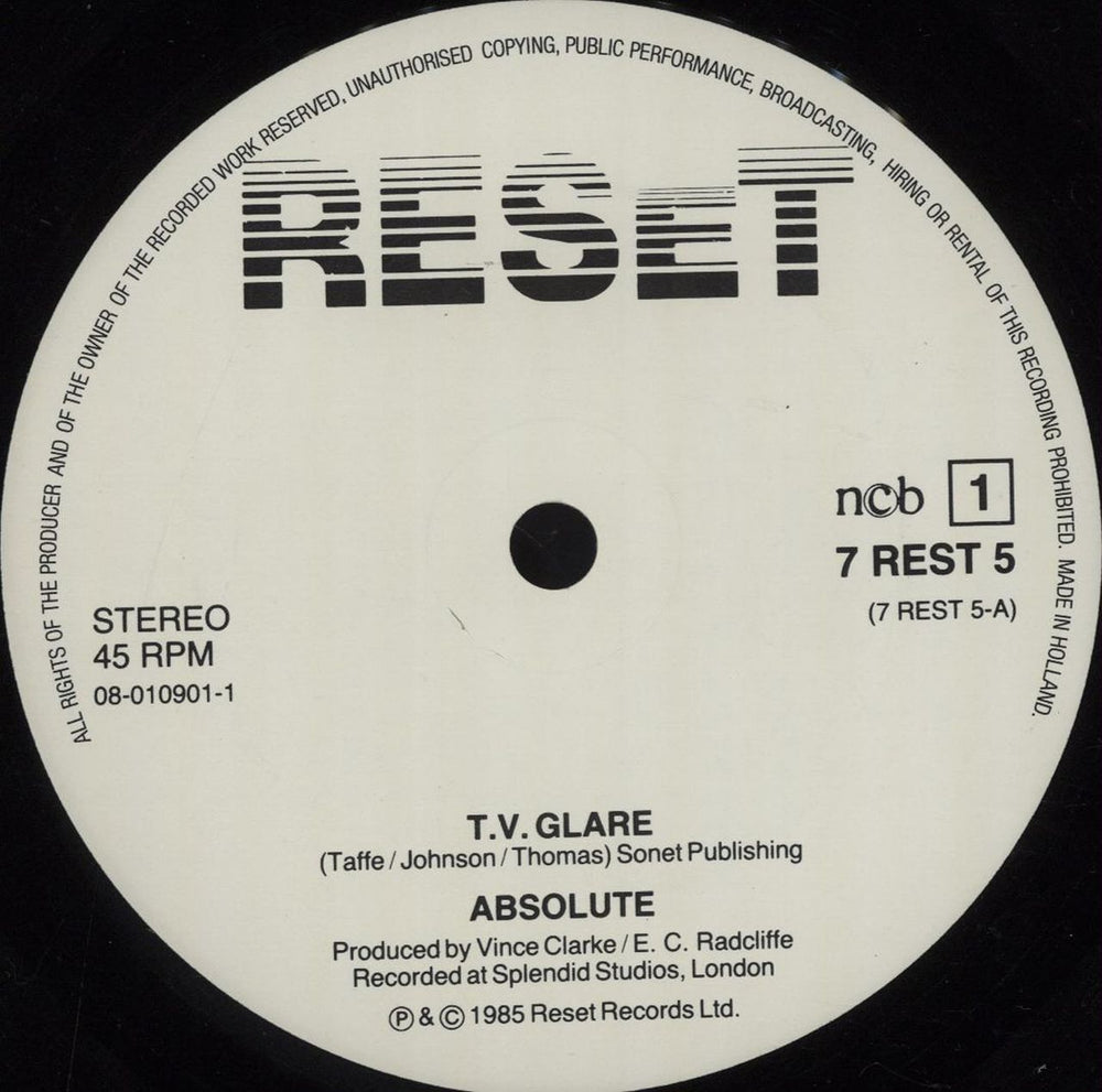 Absolute T.V. Glare Dutch 7" vinyl single (7 inch record / 45)