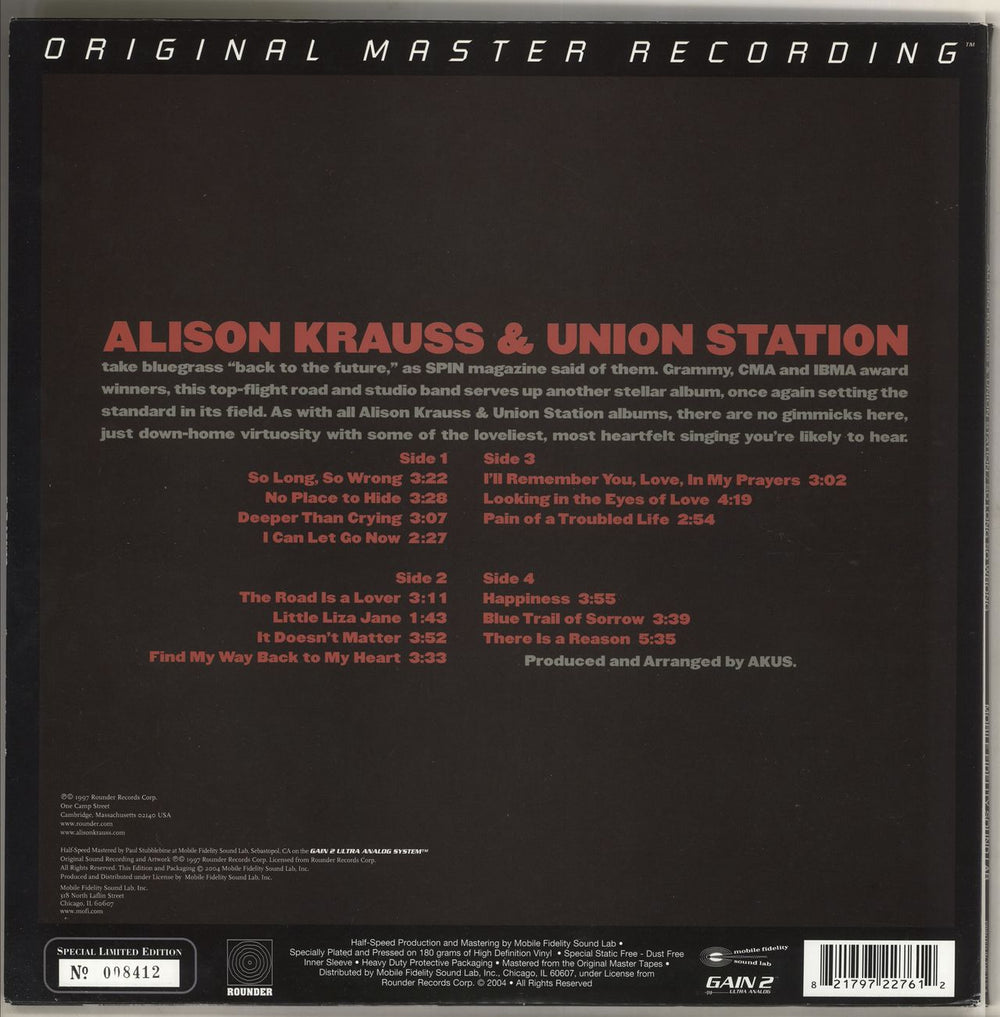 Alison Krauss So Long So Wrong - 180gram Vinyl US 2-LP vinyl record set (Double LP Album) 821797227612