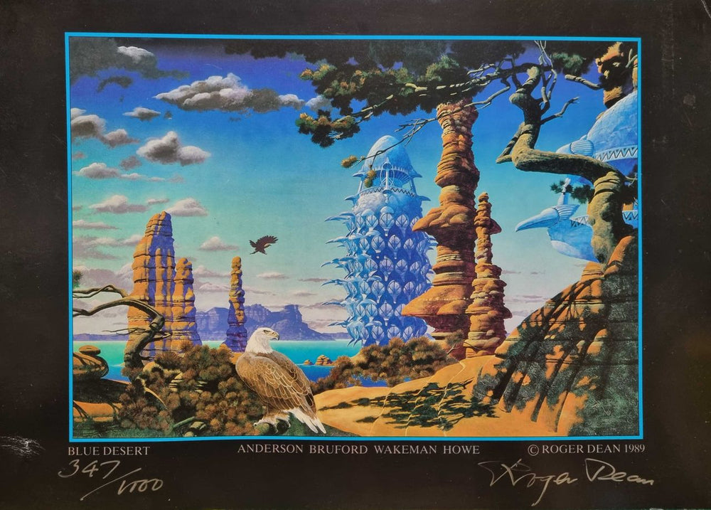 Anderson Bruford Wakeman Howe Blue Desert - Signed US memorabilia LITHOGRAPH ART PRINT