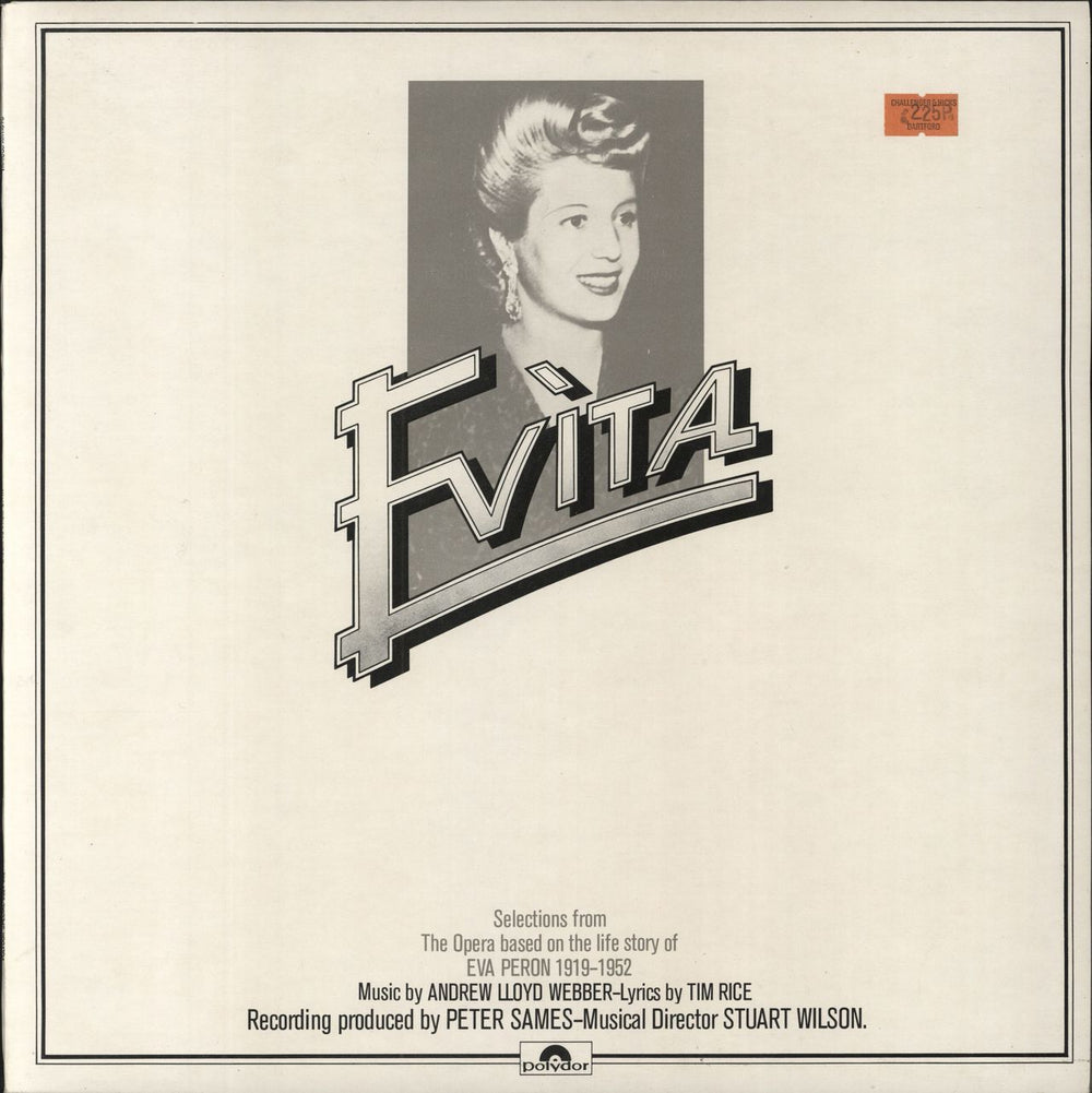Andrew Lloyd Webber Evita: Selections From The Opera Based On The Life Story Of Eva Peron 1919-1952 UK vinyl LP album (LP record) 2384096