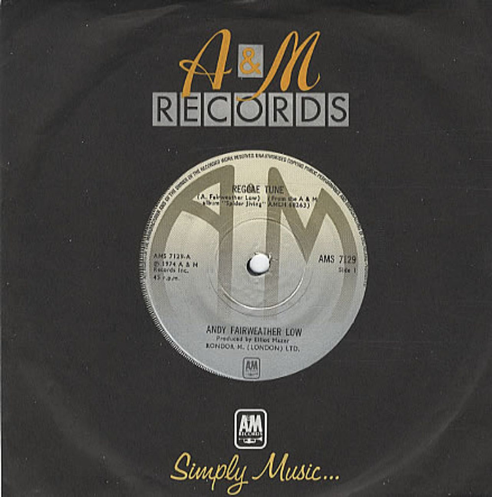 Andy Fairweather-Low Reggae Tune UK 7" vinyl single (7 inch record / 45) AMS7129