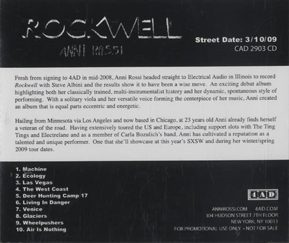 Anni Rossi Rockwell US Promo CD album (CDLP) CAD-2903-CD