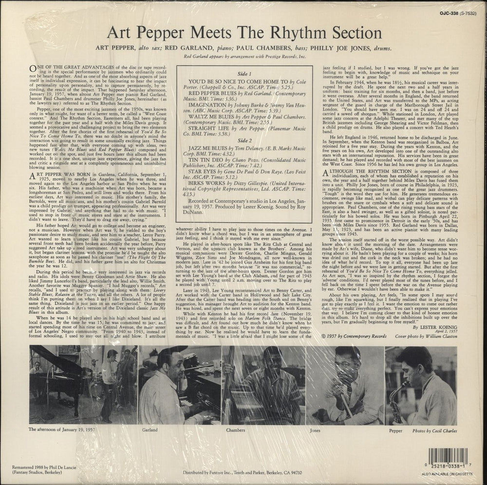 Art Pepper Meets the Rhythm Section - Opened shrink with Sticker US vinyl LP album (LP record)