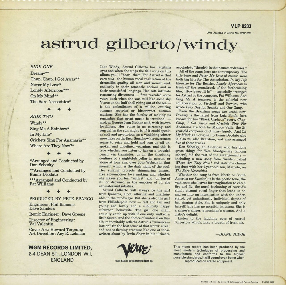 Astrud Gilberto Windy UK vinyl LP album (LP record)