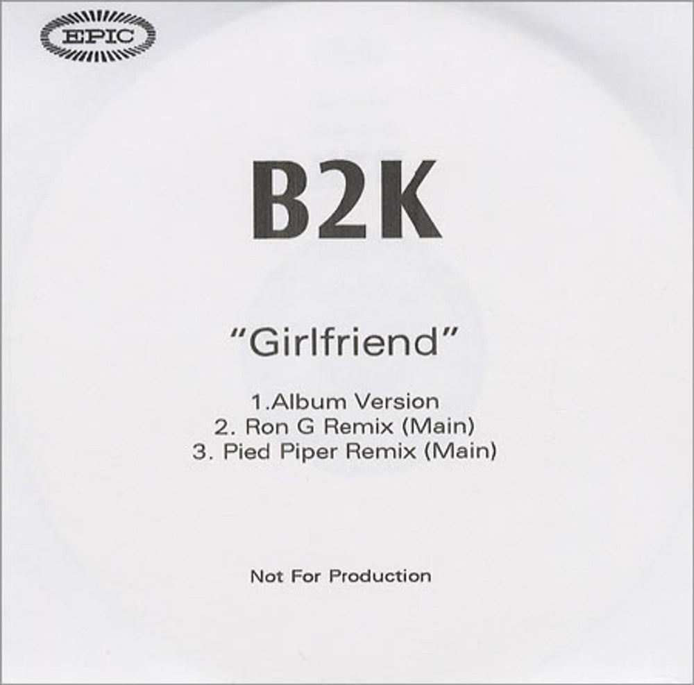 B2K Girlfriend UK Promo CD-R acetate CD ACETATE