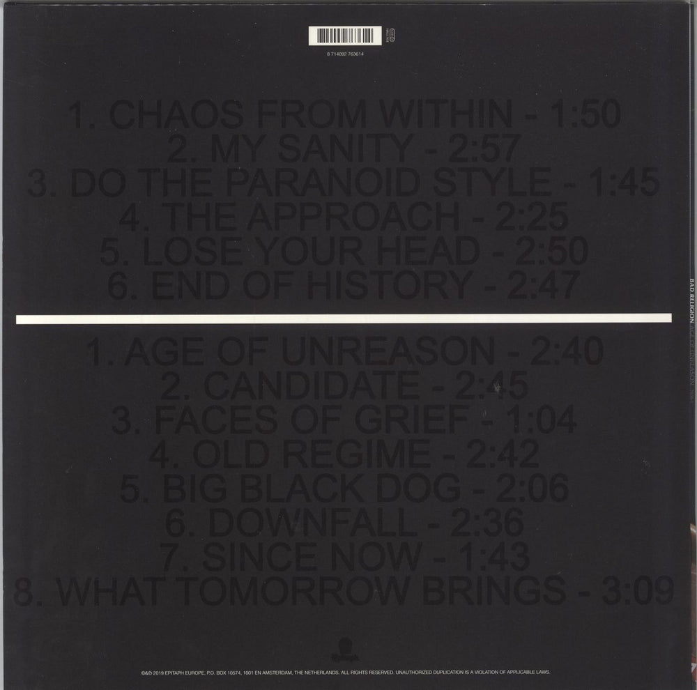 Bad Religion Age Of Unreason - 180gm Dutch vinyl LP album (LP record) 8714092763614