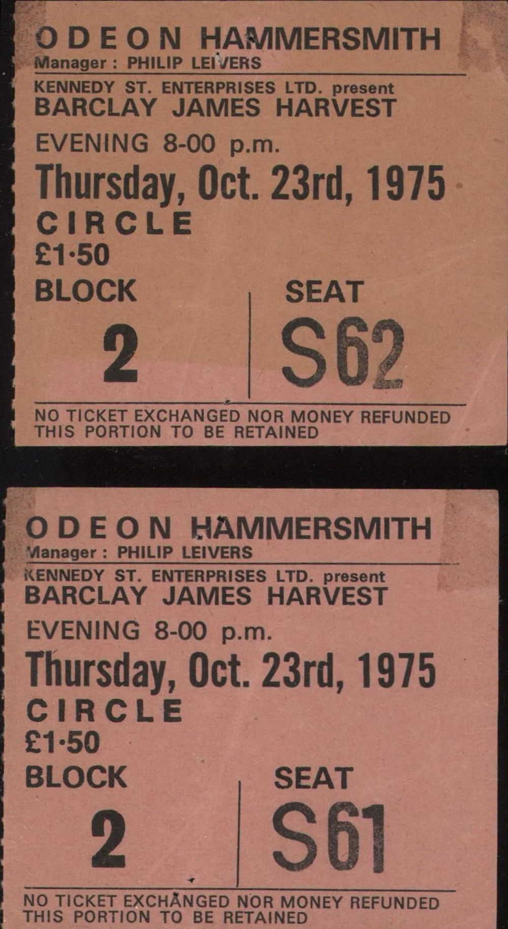 Barclay James Harvest Autumn Tour 1975 + Pair of Ticket Stubs UK tour programme BJHTRAU731842