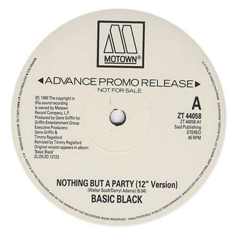 Basic Black Nothing But A Party UK Promo 12" vinyl single (12 inch record / Maxi-single) ZT44058