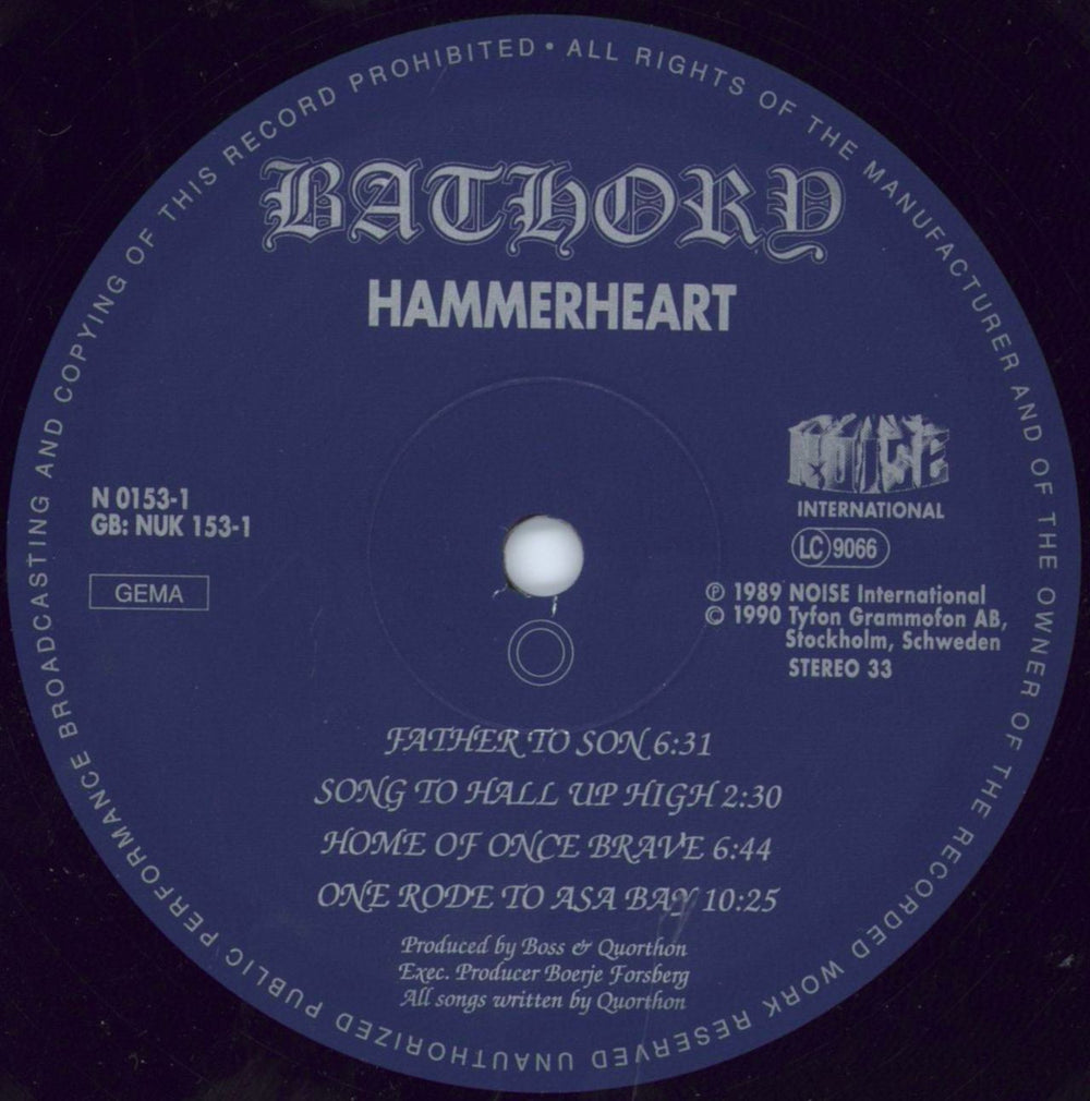 Bathory Hammerheart - gatefold - EX German vinyl LP album (LP record) E07LPHA799151