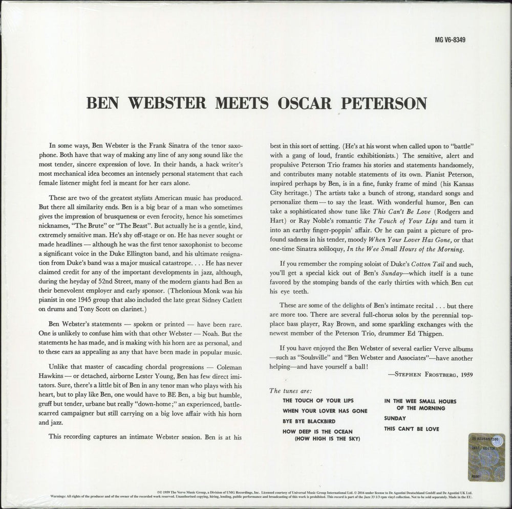 Ben Webster Meets Oscar Peterson - 180gram vinyl - sealed + Booklet UK vinyl LP album (LP record)