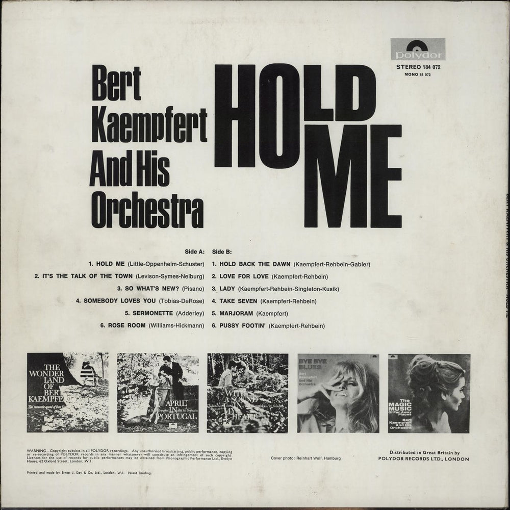 Bert Kaempfert Hold Me UK vinyl LP album (LP record)