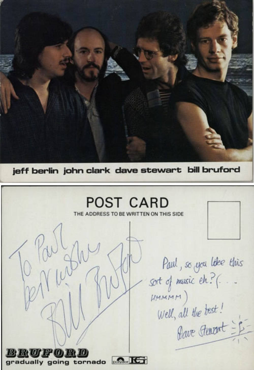 Bill Bruford Gradually Going Tornado + signed postcard UK vinyl LP album (LP record) BFOLPGR589259