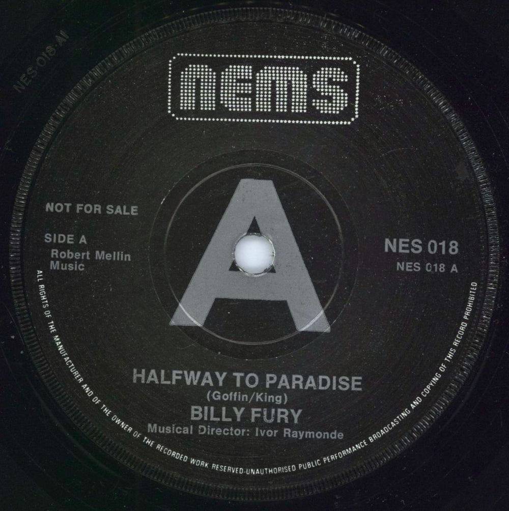 Billy Fury Halfway To Paradise UK Promo 7" vinyl single (7 inch record / 45) BFU07HA786154