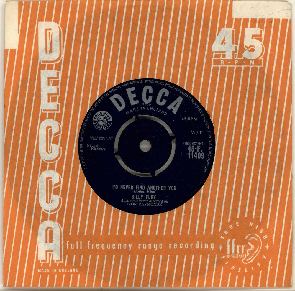 Billy Fury I'd Never Find Another You UK 7" vinyl single (7 inch record / 45) 45-F.11409