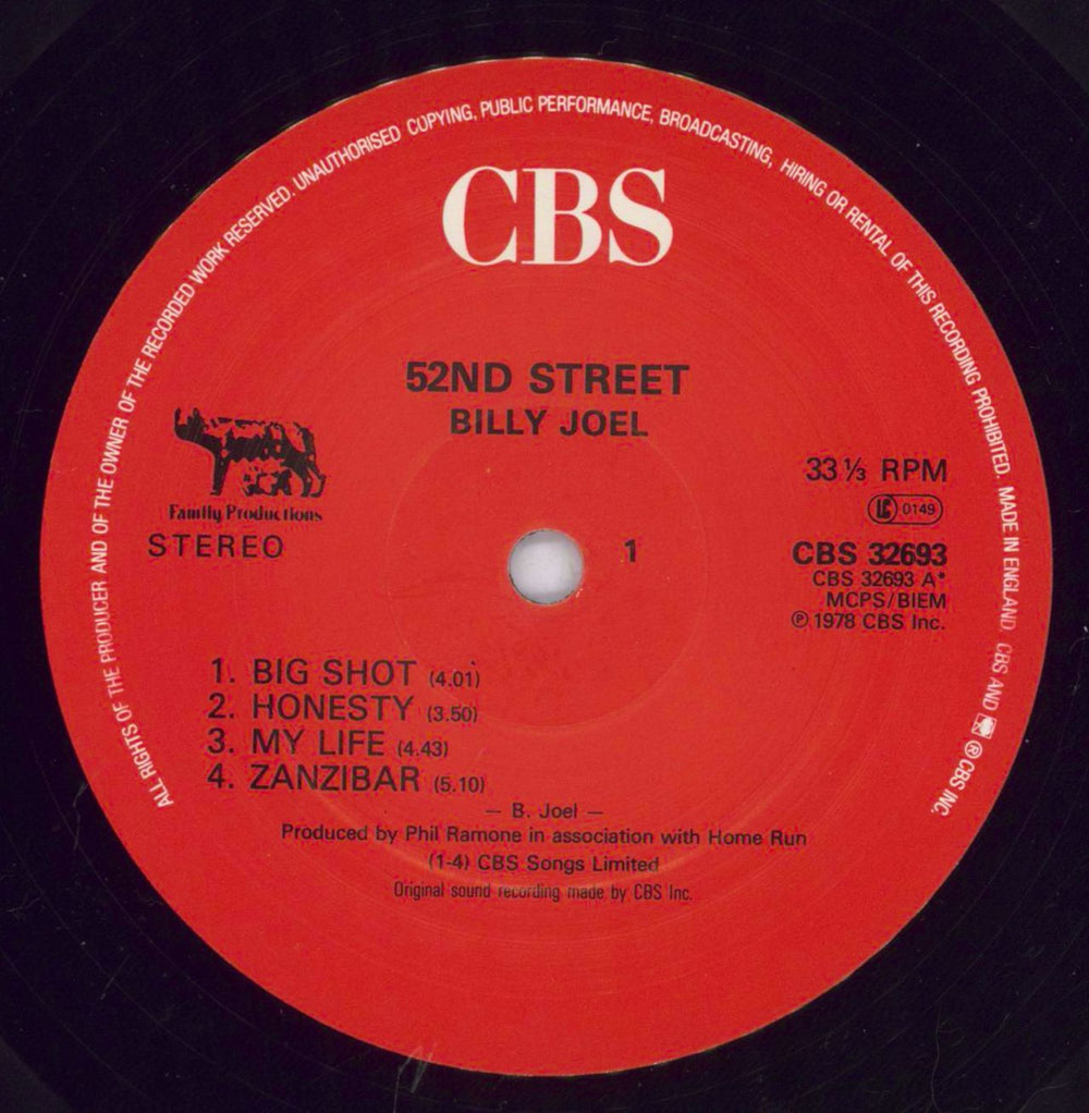 Billy Joel 52nd Street UK vinyl LP album (LP record) BLYLPND829717