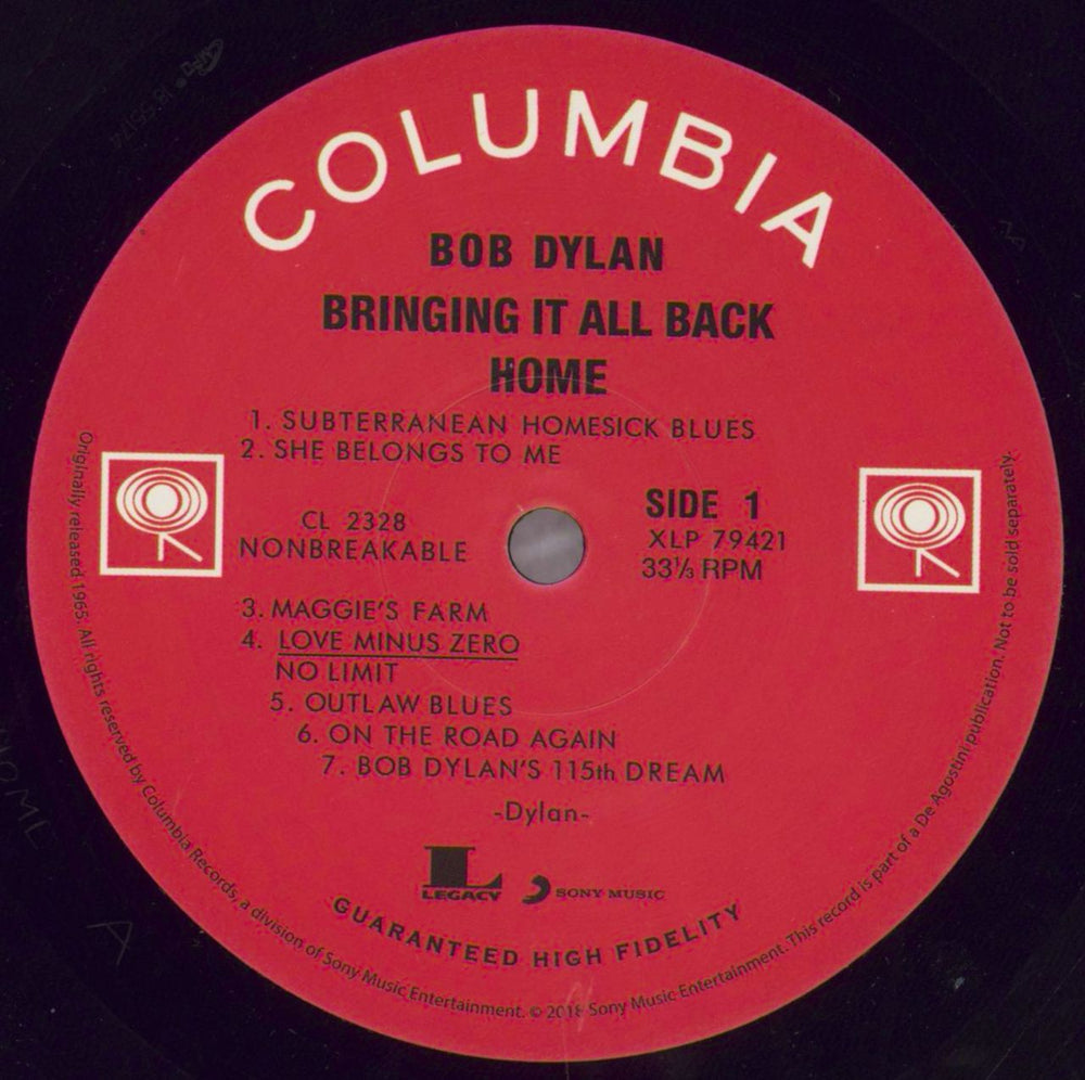 Bob Dylan Bringing It All Back Home: DeAgostini - 180gm UK vinyl LP album (LP record) DYLLPBR825653