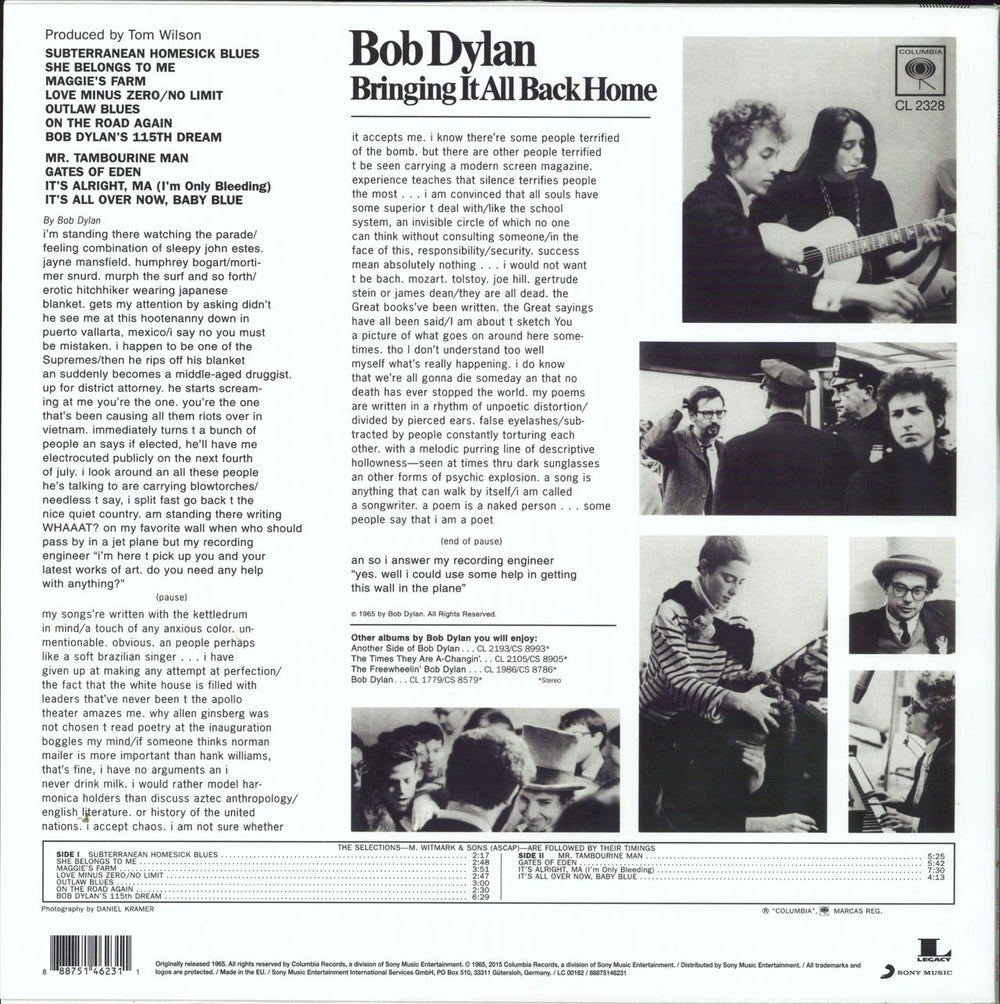 Bob Dylan Bringing It All Back Home - Mono - US vinyl LP album (LP record) 888751462311