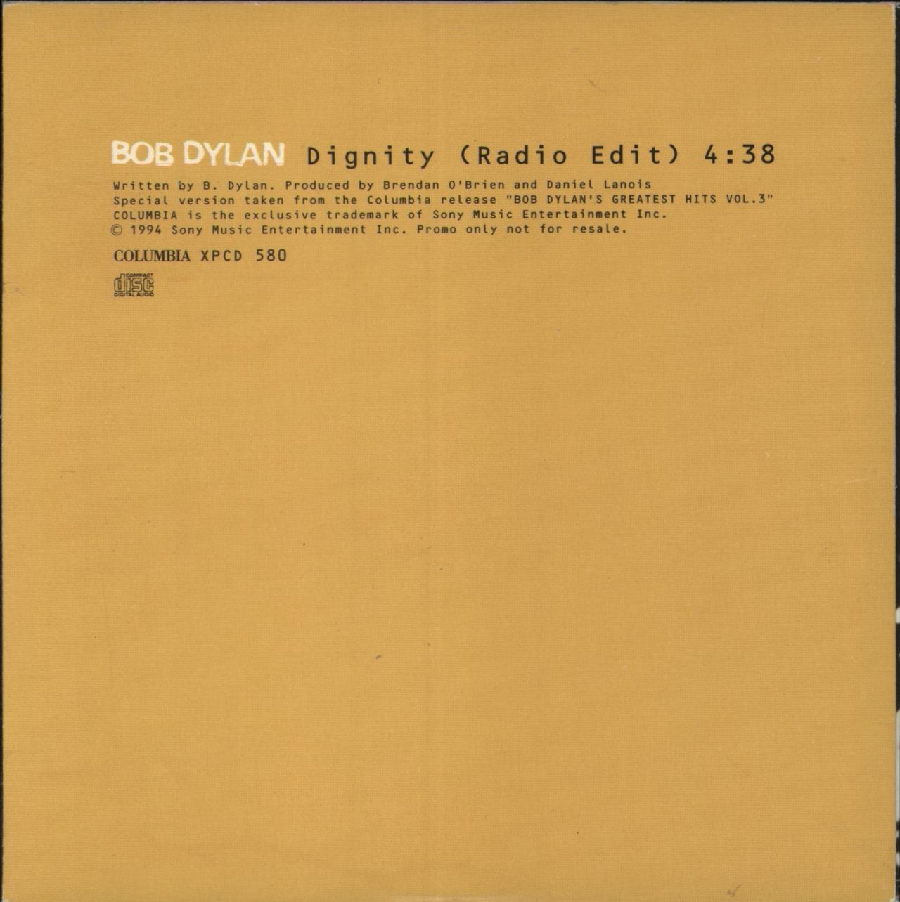 Bob Dylan Dignity UK Promo CD single (CD5 / 5")