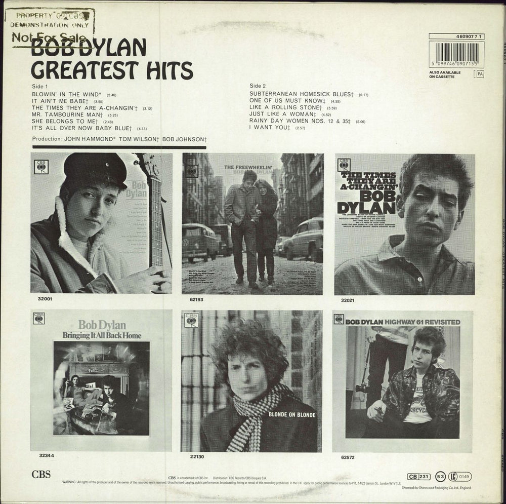 Bob Dylan Greatest Hits - Red Label - Gold promo stamped UK vinyl LP album (LP record) 5099746090715