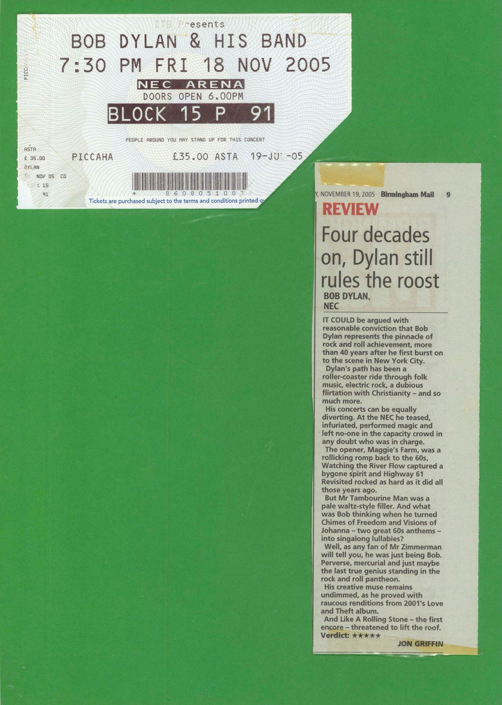 Bob Dylan In Show & Concert! + Stub UK tour programme