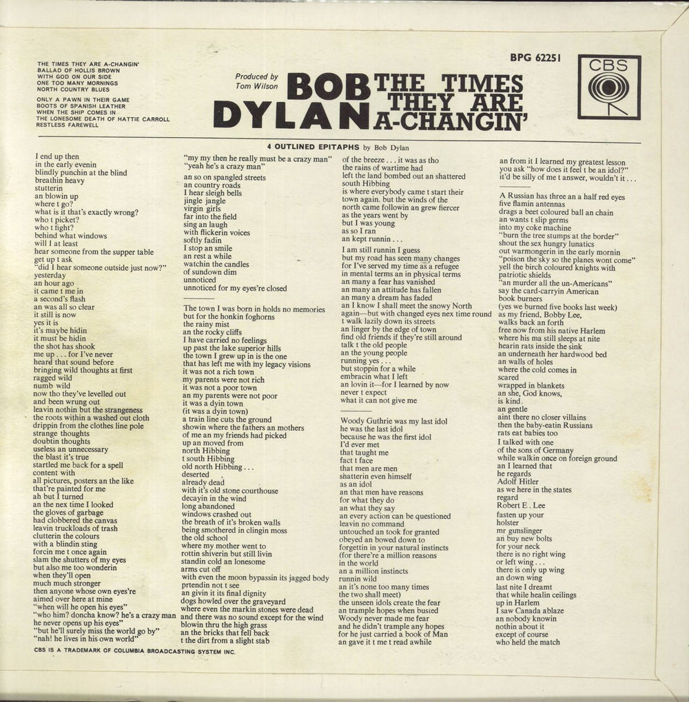 Bob Dylan The Times They Are A-Changin' - 1st UK vinyl LP album (LP record)