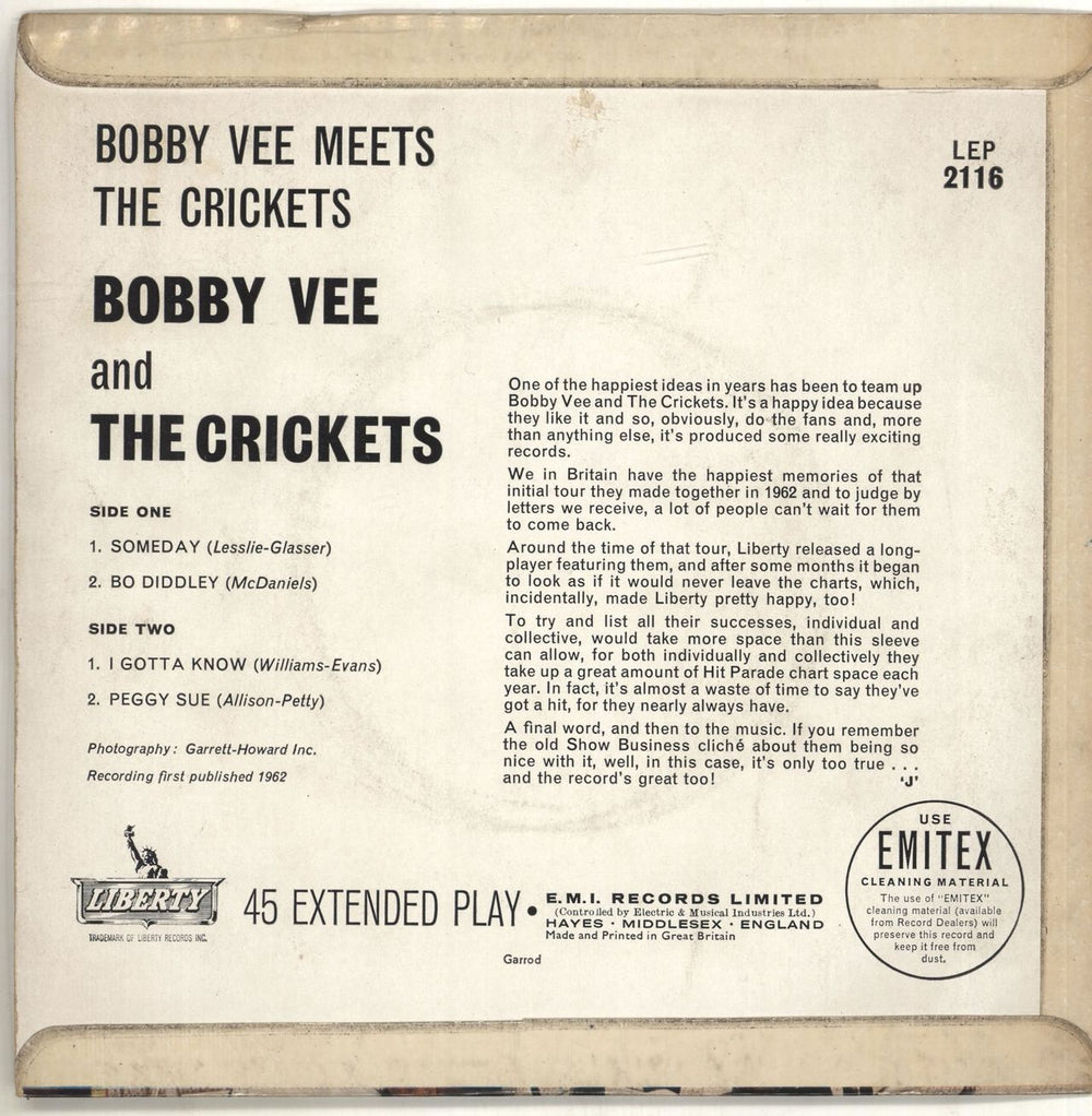 Bobby Vee Bobby Vee Meets The Crickets EP UK 7" vinyl single (7 inch record / 45) BYV07BO459087