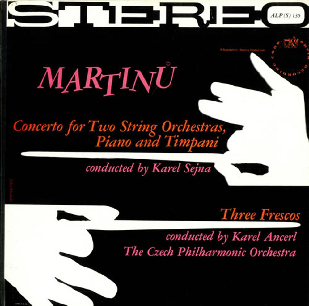 Bohuslav Martinu Concerto For Two String Orchestras, Piano And Timpani / Three Frescos US vinyl LP album (LP record) ALP(S)135