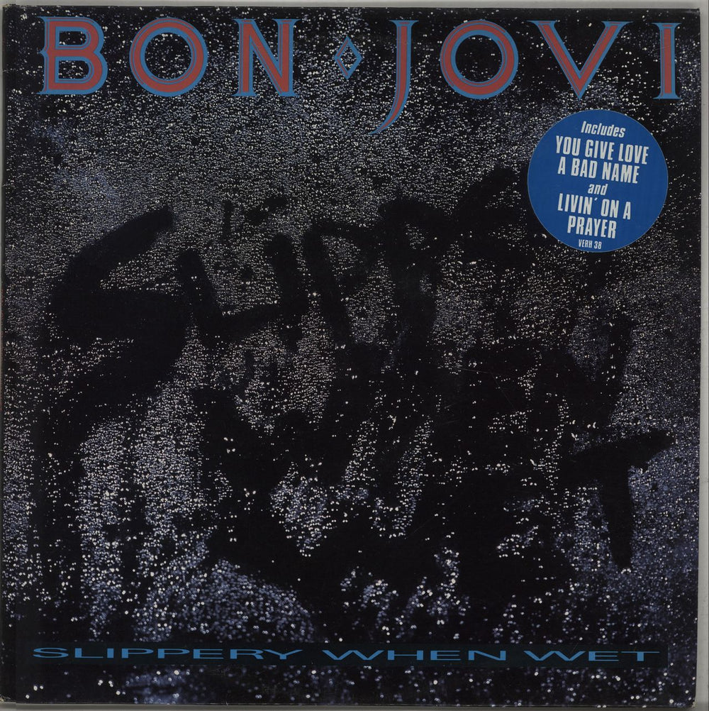 Bon Jovi Slippery When Wet - 2 Song Sticker UK vinyl LP album (LP record) VERH38