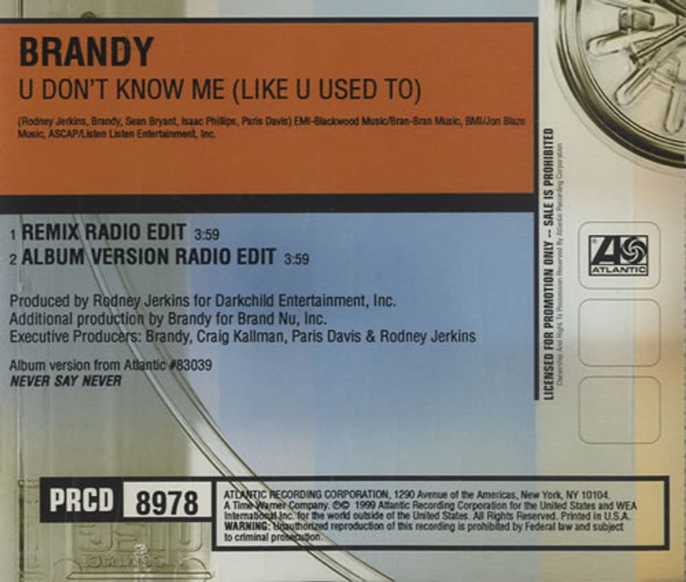 Brandy U Don't Know Me (Like U Used To) US Promo CD single (CD5 / 5") PRCD8978