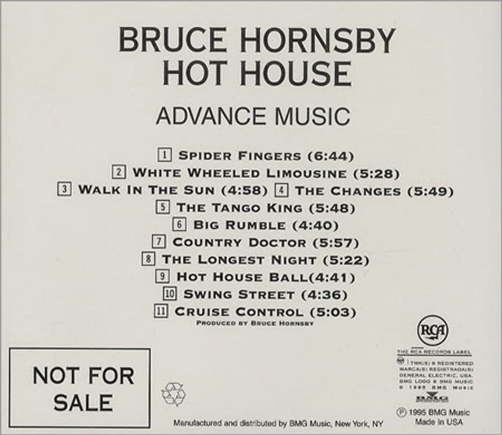 Bruce Hornsby Hot House US Promo CD album (CDLP) RADV-66584-2