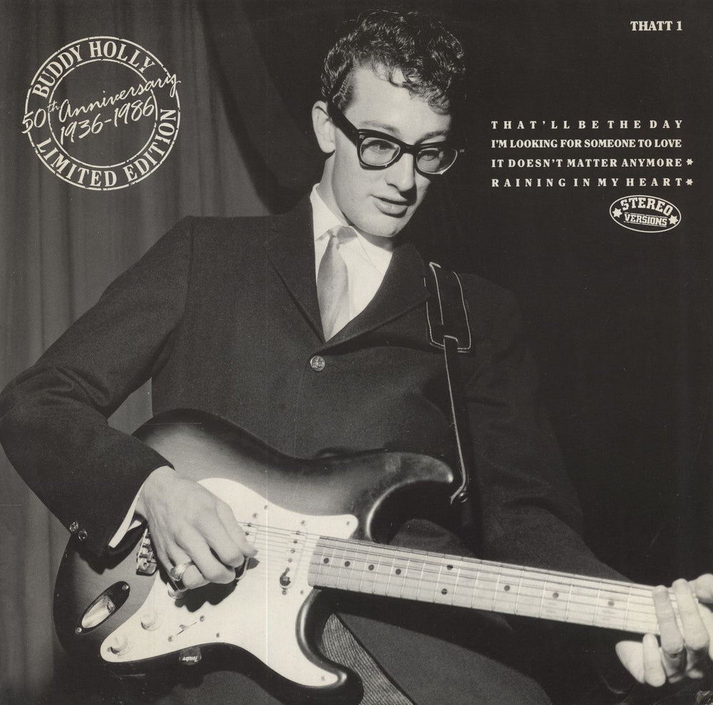 Buddy Holly 50th Anniversary 1936-1986 UK 12" vinyl single (12 inch record / Maxi-single) THATT1