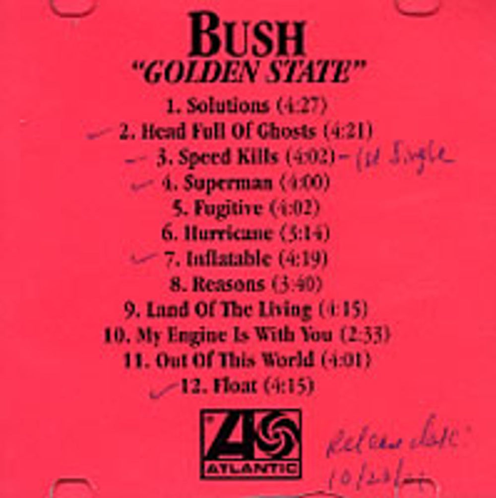 Bush Golden State US CD-R acetate CD ACETATE