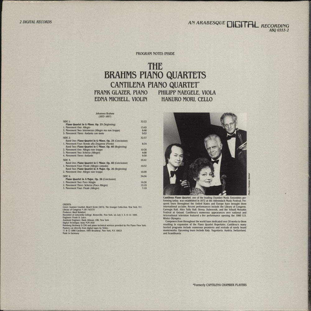 Cantilena Piano Quartet The Brahms Piano Quartets German 2-LP vinyl record set (Double LP Album)