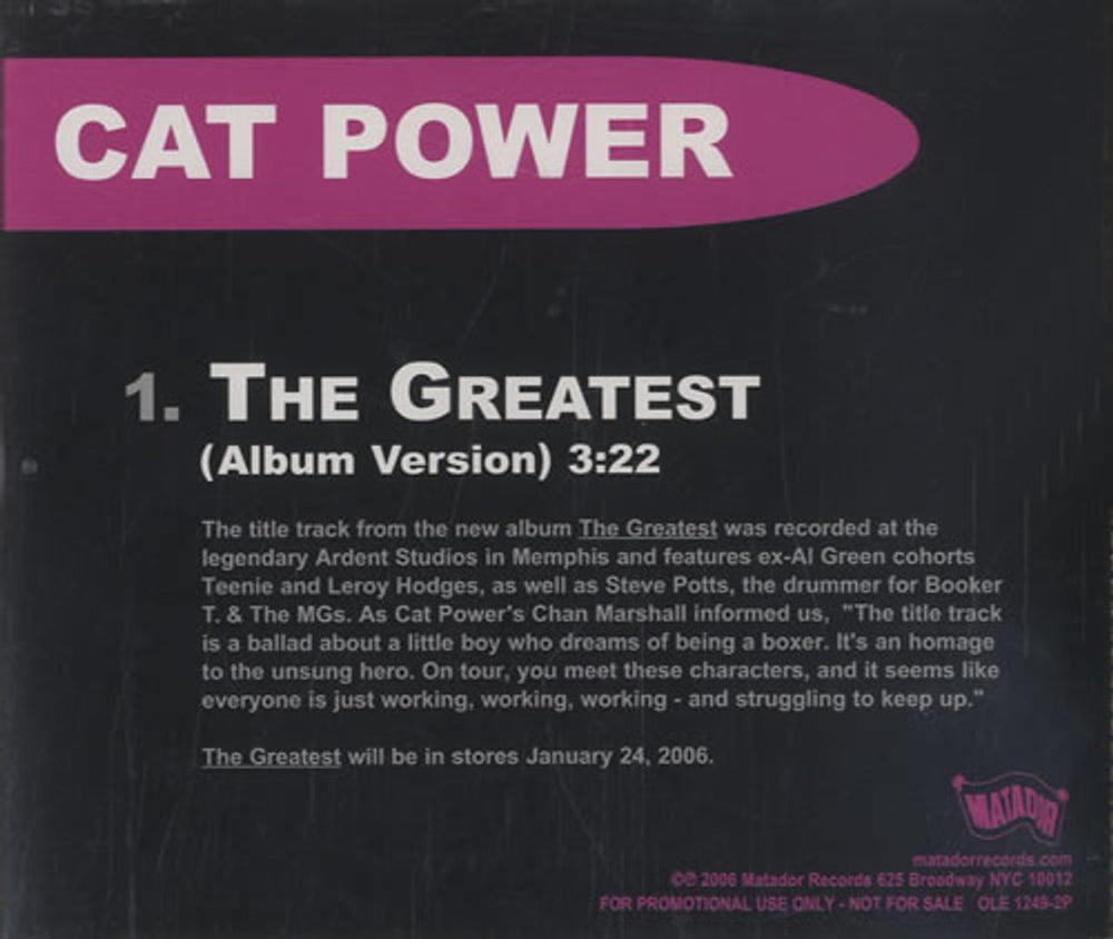 Cat Power The Greatest US Promo CD single (CD5 / 5") OLE12492P