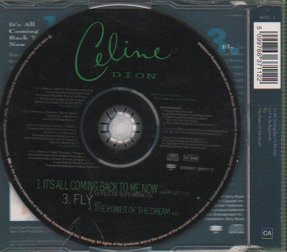 Celine Dion It's All Coming Back To Me Now UK CD single (CD5 / 5") CELC5IT115732