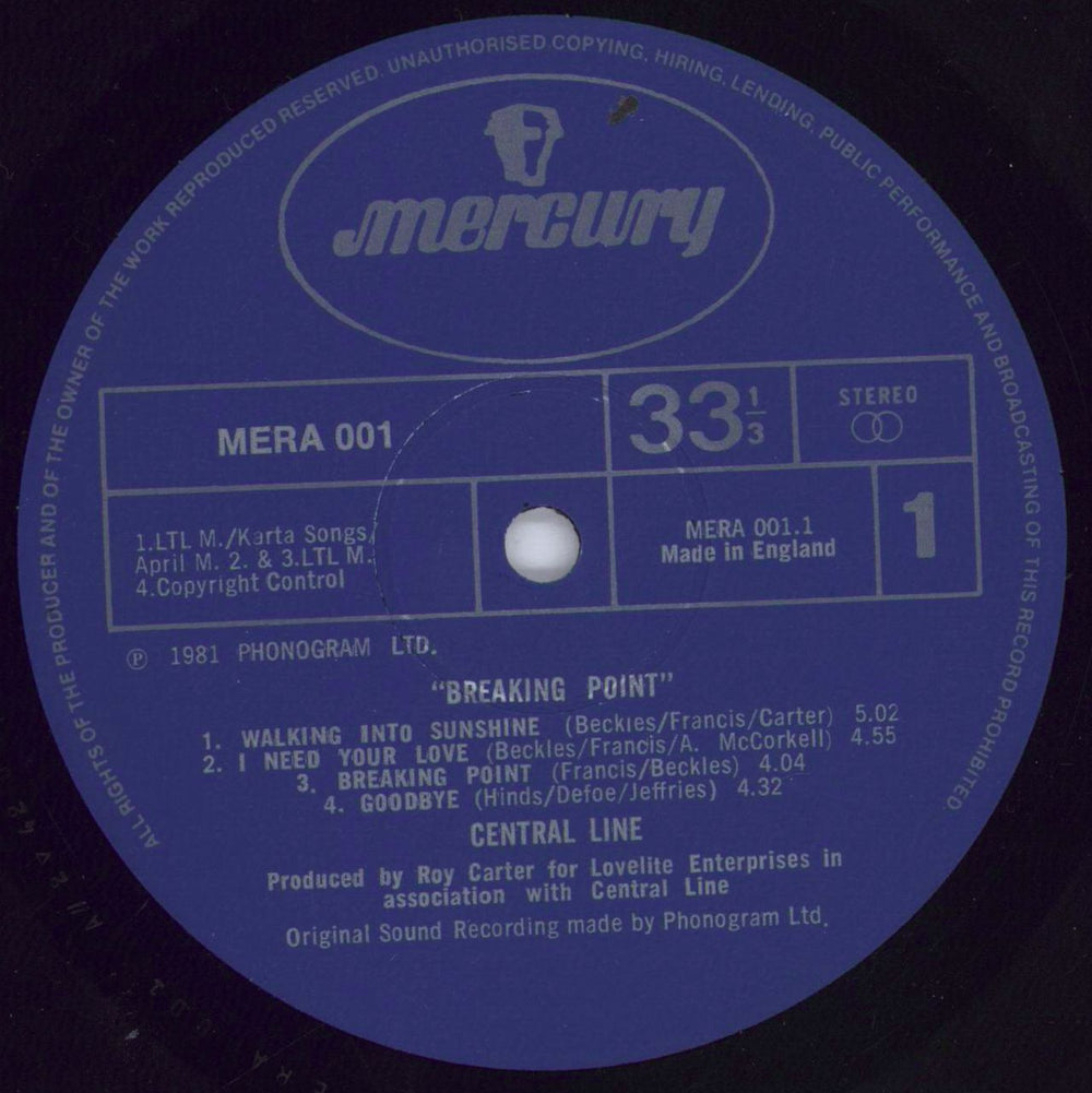 Central Line Breaking Point UK vinyl LP album (LP record) CN3LPBR831900