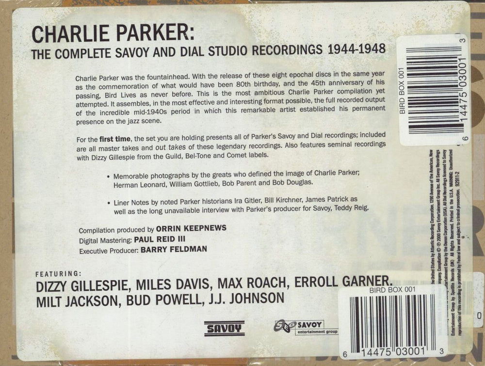 Charlie Parker The Complete Savoy And Dial Studio Recordings 1944-1948 - Sealed US CD Album Box Set 975679291120