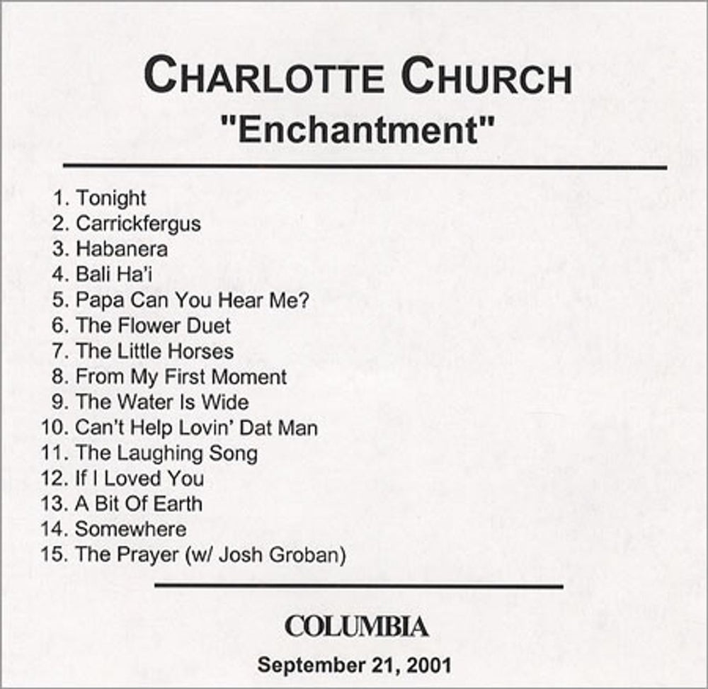 Charlotte Church Enchantment US Promo CD-R acetate CDR ACETATE