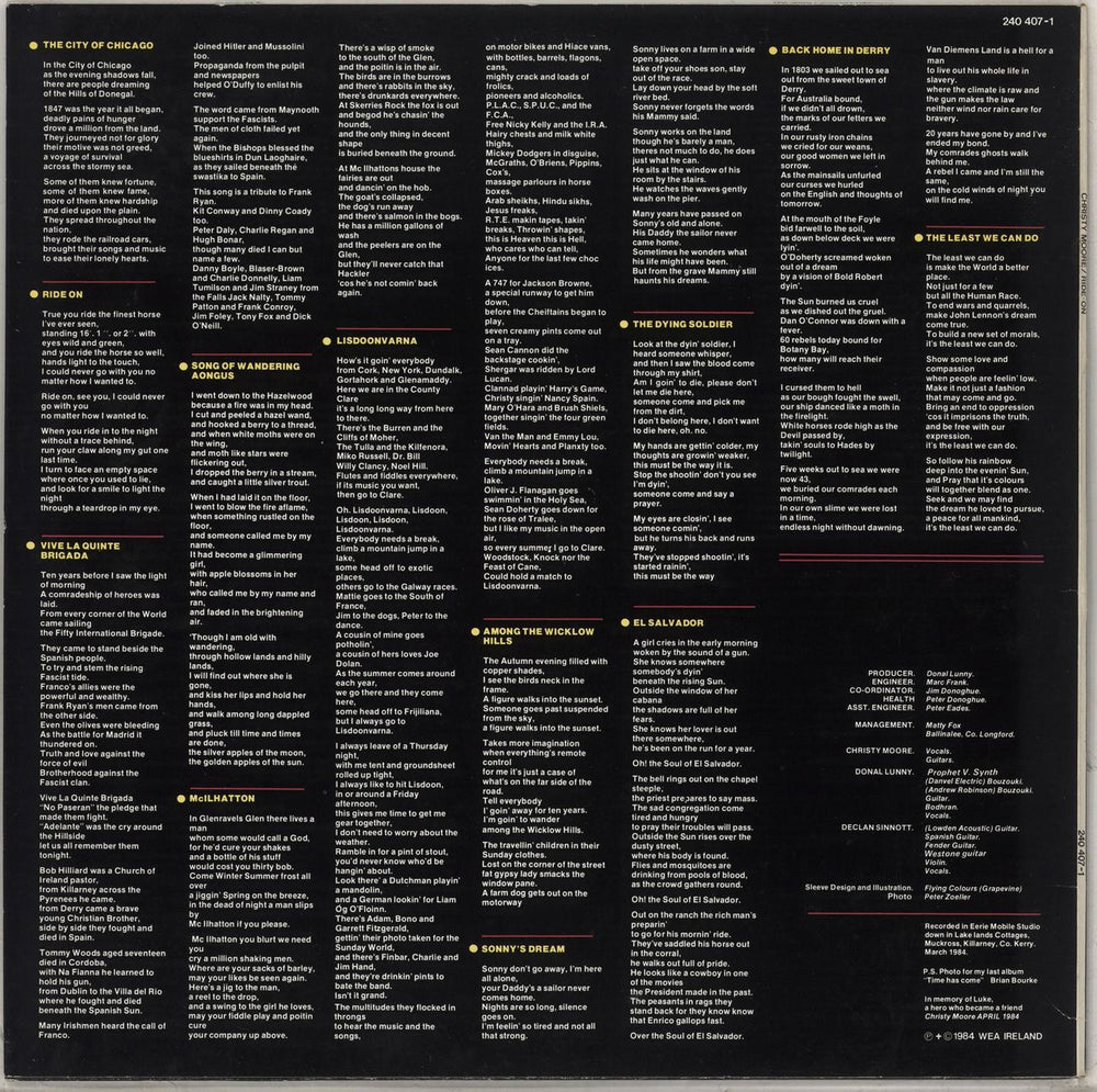 Christy Moore Ride On Irish vinyl LP album (LP record)