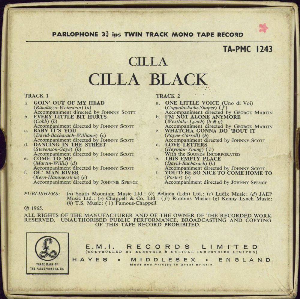 Cilla Black Cilla - Mono Reel-To-Reel Tape UK Reel to Reel