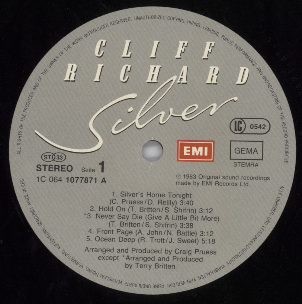 Cliff Richard Silver German vinyl LP album (LP record) RICLPSI820705